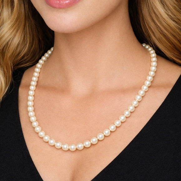 Jewelry - Vintage Ivory Faux Pearl Necklace 24” Strand Filigree Clasp